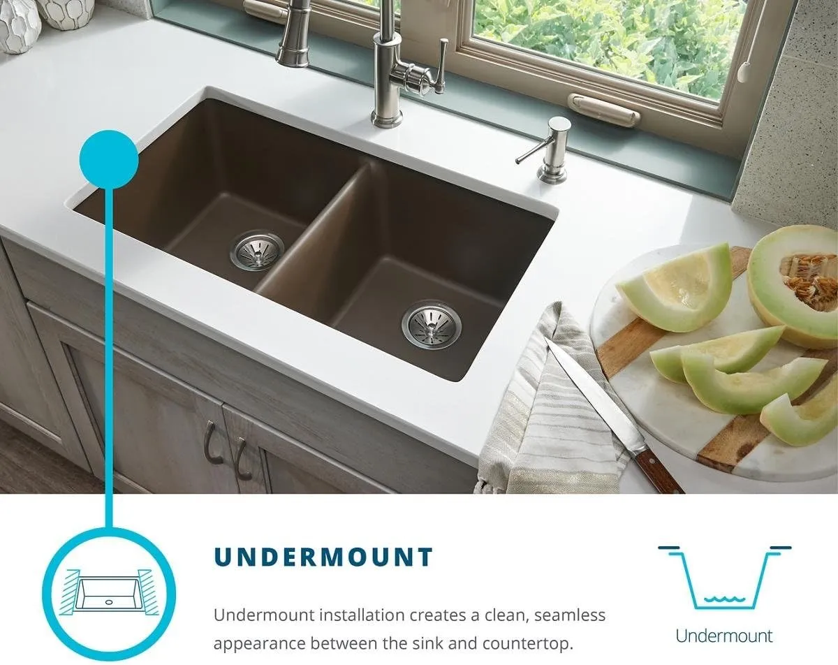 Elkay Quartz Classic ELGHU3322RMC0 Mocha Offset 60/40 Double Bowl Undermount Sink with Aqua Divide