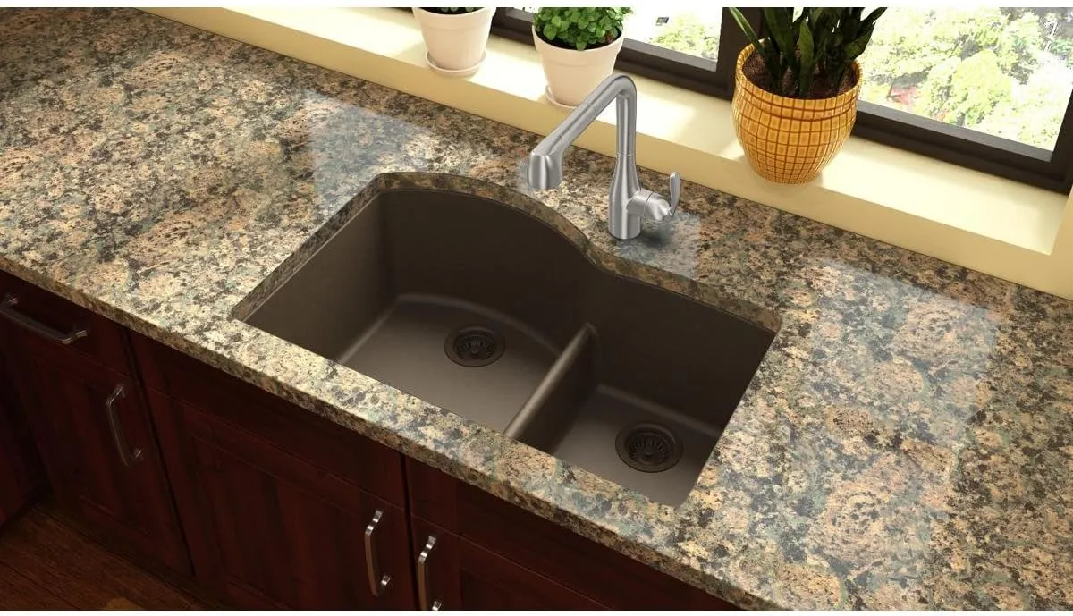 Elkay Quartz Classic ELGHU3322RMC0 Mocha Offset 60/40 Double Bowl Undermount Sink with Aqua Divide