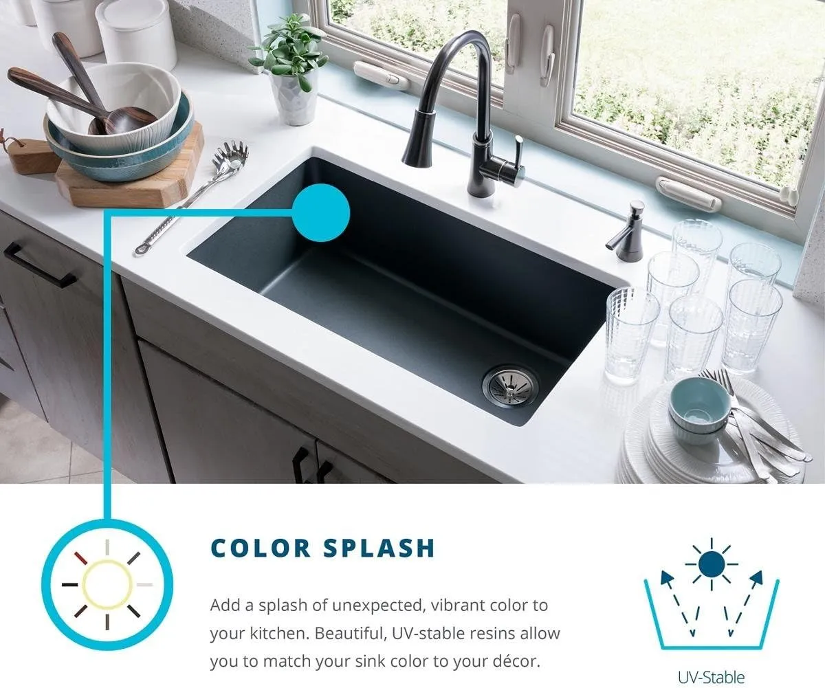 Elkay Quartz Classic ELGHU3322RMC0 Mocha Offset 60/40 Double Bowl Undermount Sink with Aqua Divide