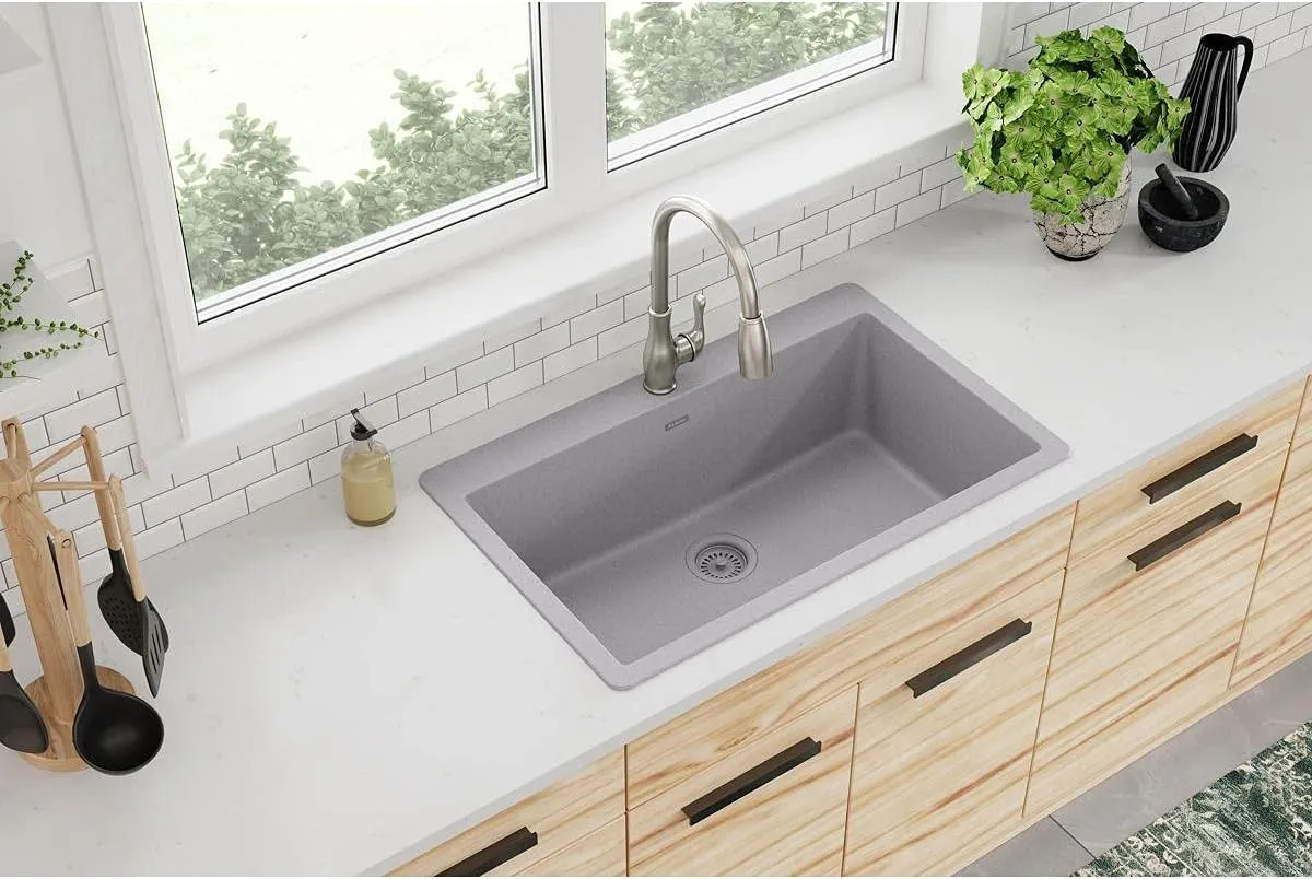 Elkay Quartz Classic ELGR13322GS0 Greystone Single Bowl Top Mount Sink