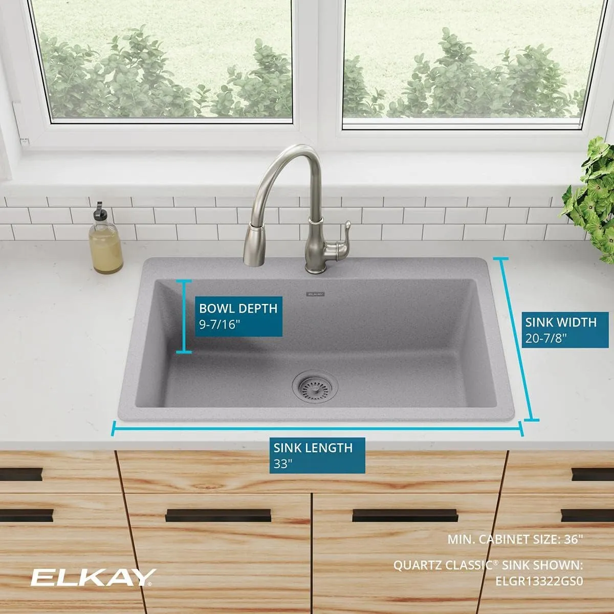 Elkay Quartz Classic ELGR13322GS0 Greystone Single Bowl Top Mount Sink