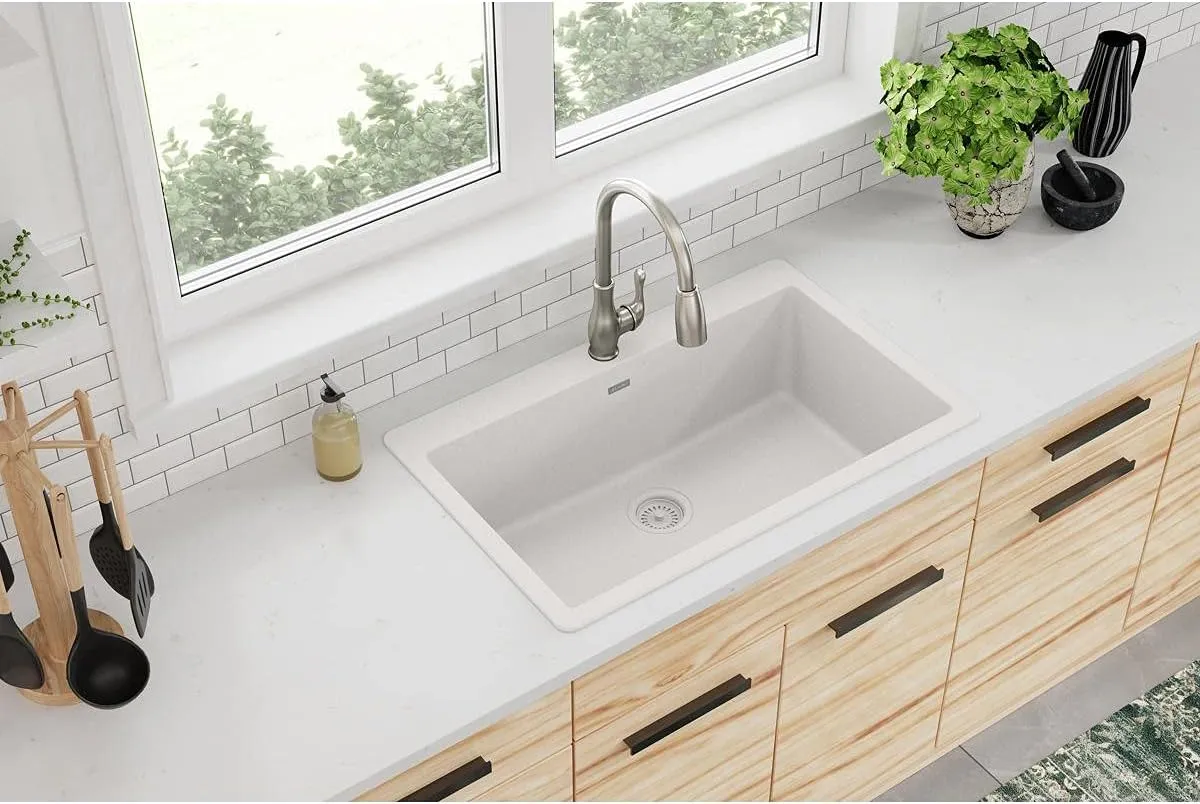Elkay Quartz Classic ELGR13322WH0 White Single Bowl Top Mount Sink