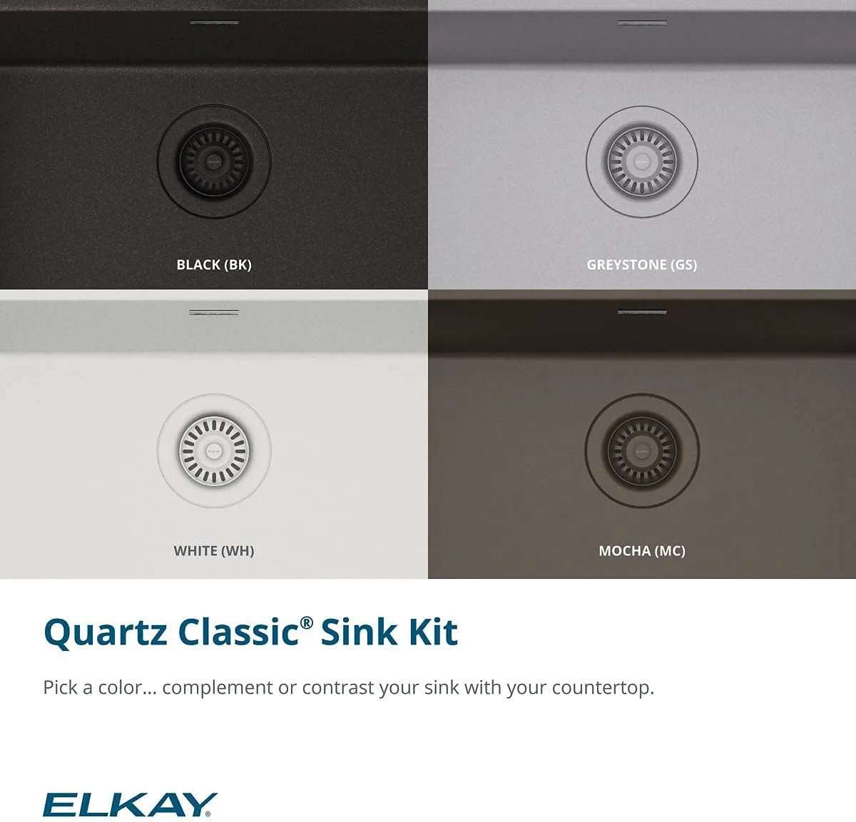 Elkay Quartz Classic ELGRU13322BK0C 33" Single Bowl Undermount Sink Kit, Black