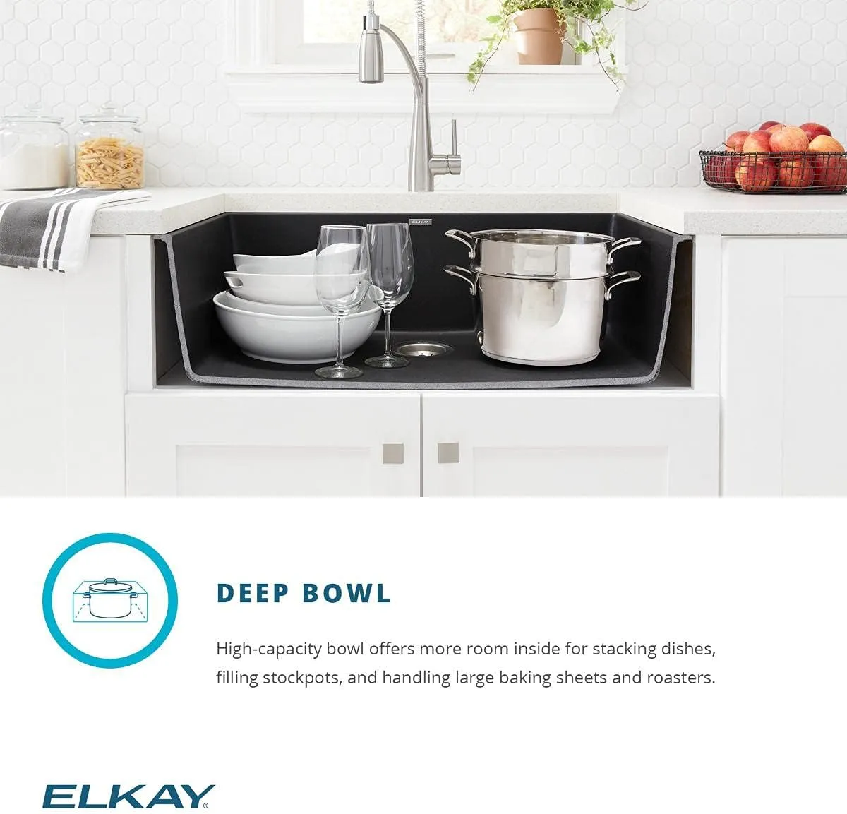 Elkay Quartz Classic ELGRU13322BK0C 33" Single Bowl Undermount Sink Kit, Black