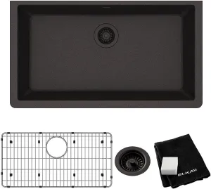 Elkay Quartz Classic ELGRU13322BK0C 33" Single Bowl Undermount Sink Kit, Black