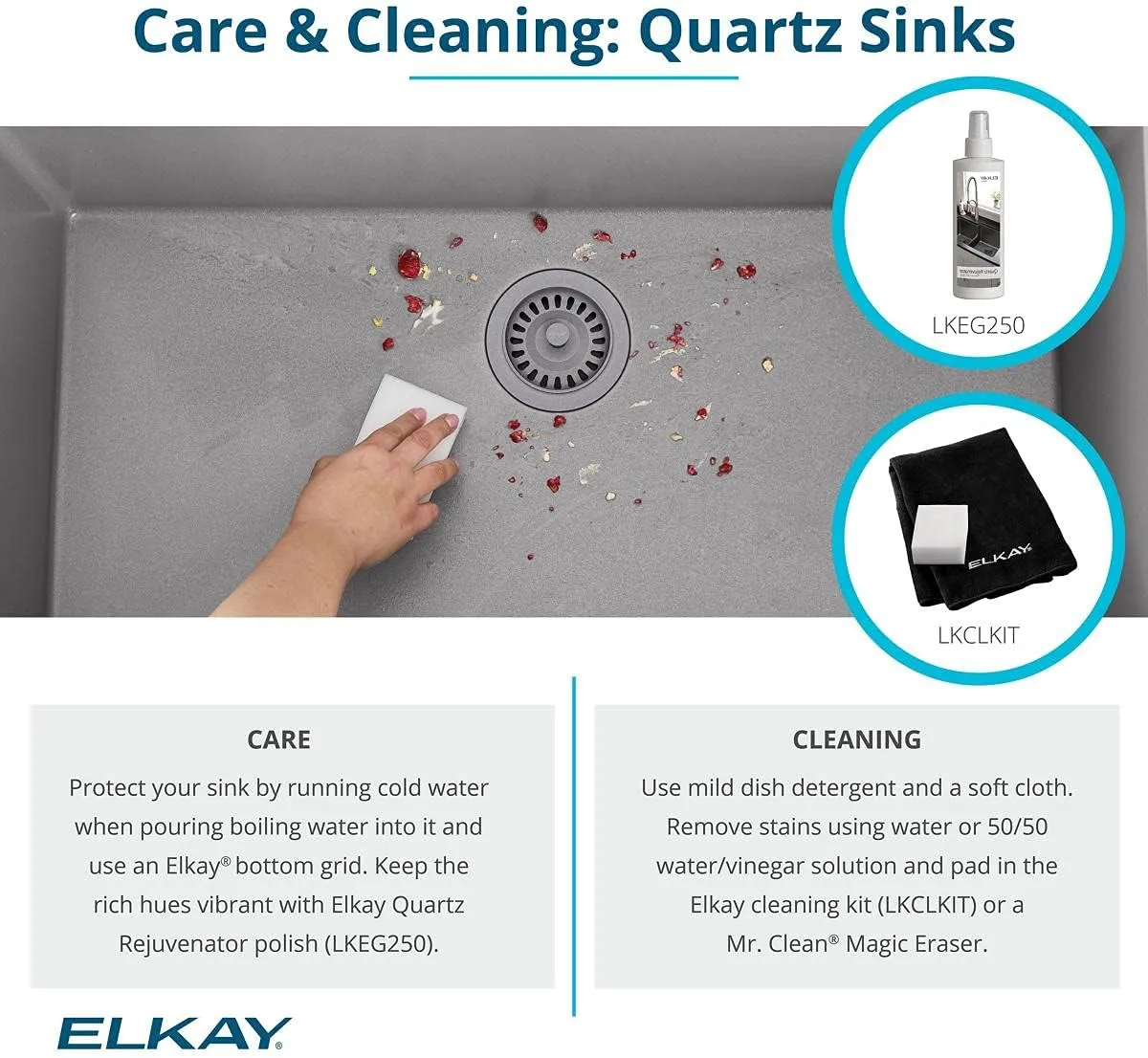 Elkay Quartz Classic ELGRU13322BK0C 33" Single Bowl Undermount Sink Kit, Black