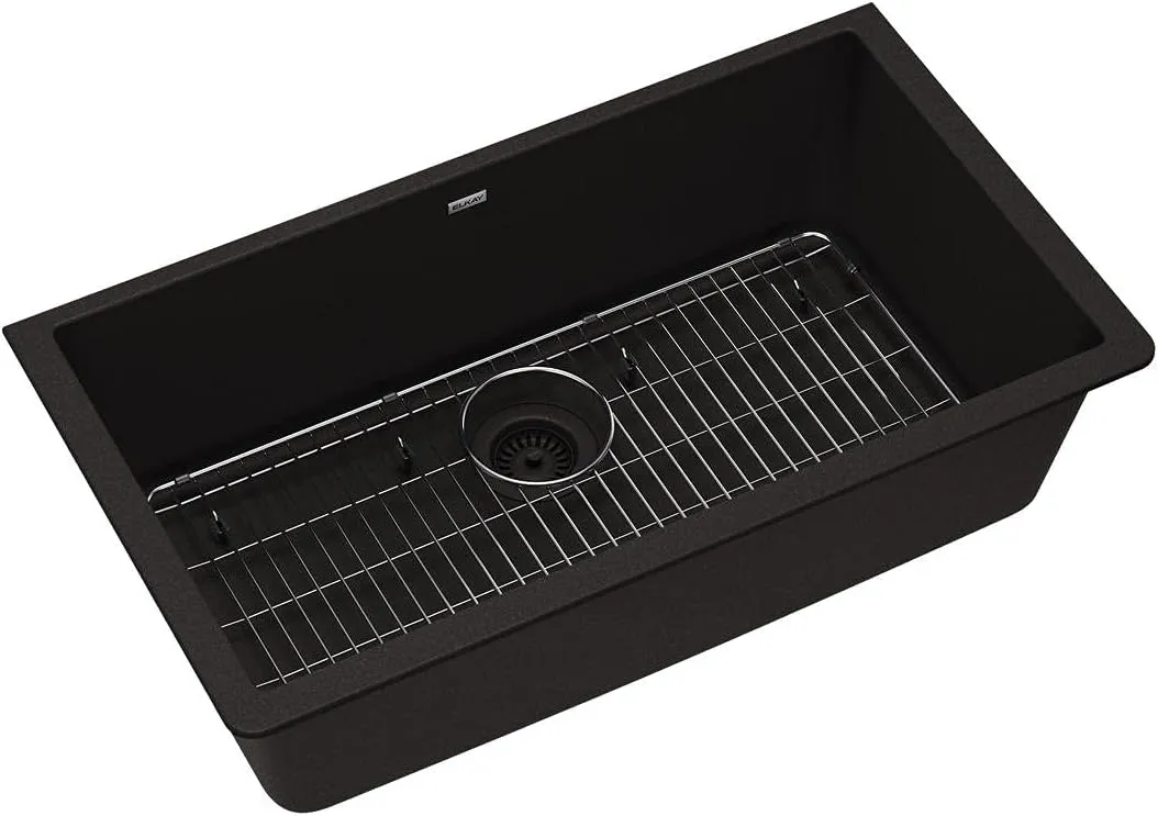 Elkay Quartz Classic ELGRU13322BK0C 33" Single Bowl Undermount Sink Kit, Black