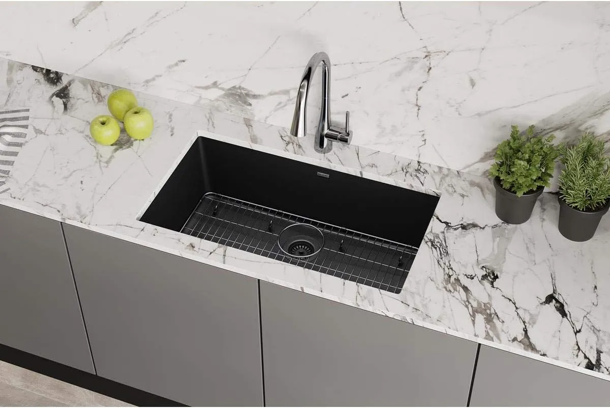 Elkay Quartz Classic ELGRU13322BK0C 33" Single Bowl Undermount Sink Kit, Black
