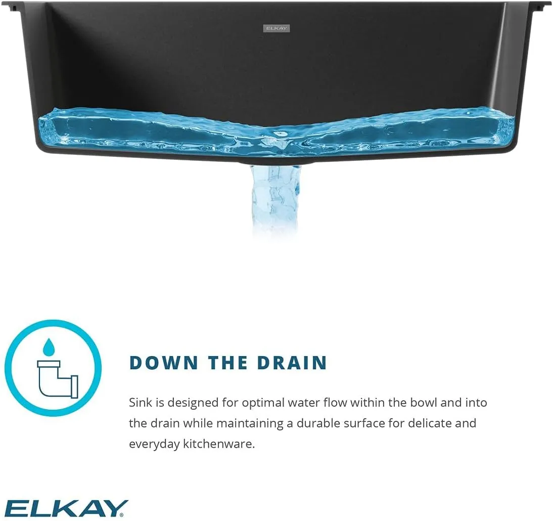 Elkay Quartz Classic ELGRU13322BK0C 33" Single Bowl Undermount Sink Kit, Black