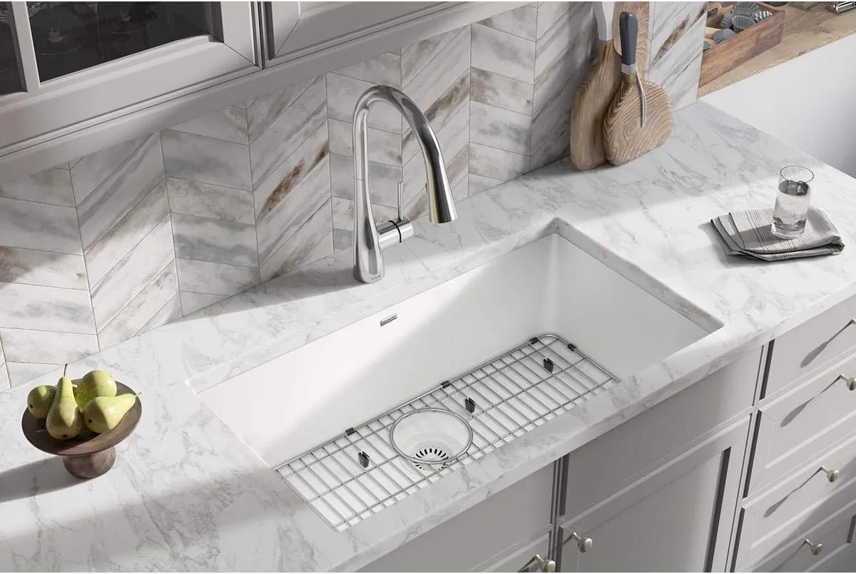 Elkay Quartz Classic ELGRU13322WH0C 33" Single Bowl Undermount Sink Kit, White