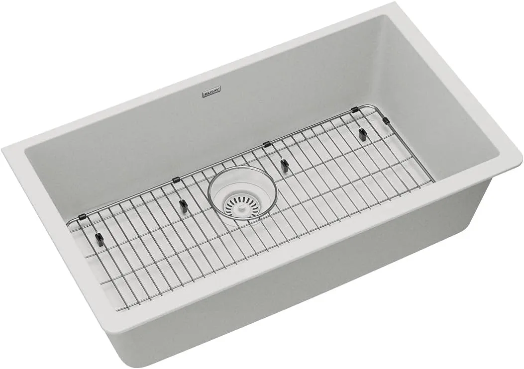 Elkay Quartz Classic ELGRU13322WH0C 33" Single Bowl Undermount Sink Kit, White