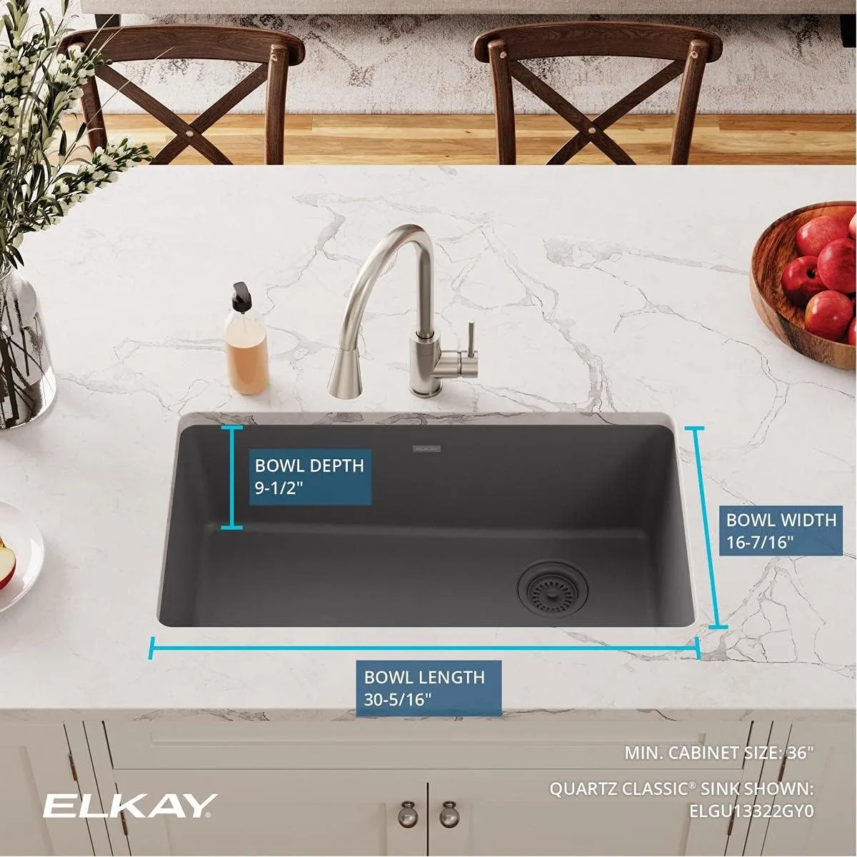 Elkay Quartz Classic ELGU13322GY0 Dusk Gray Single Bowl Undermount Sink