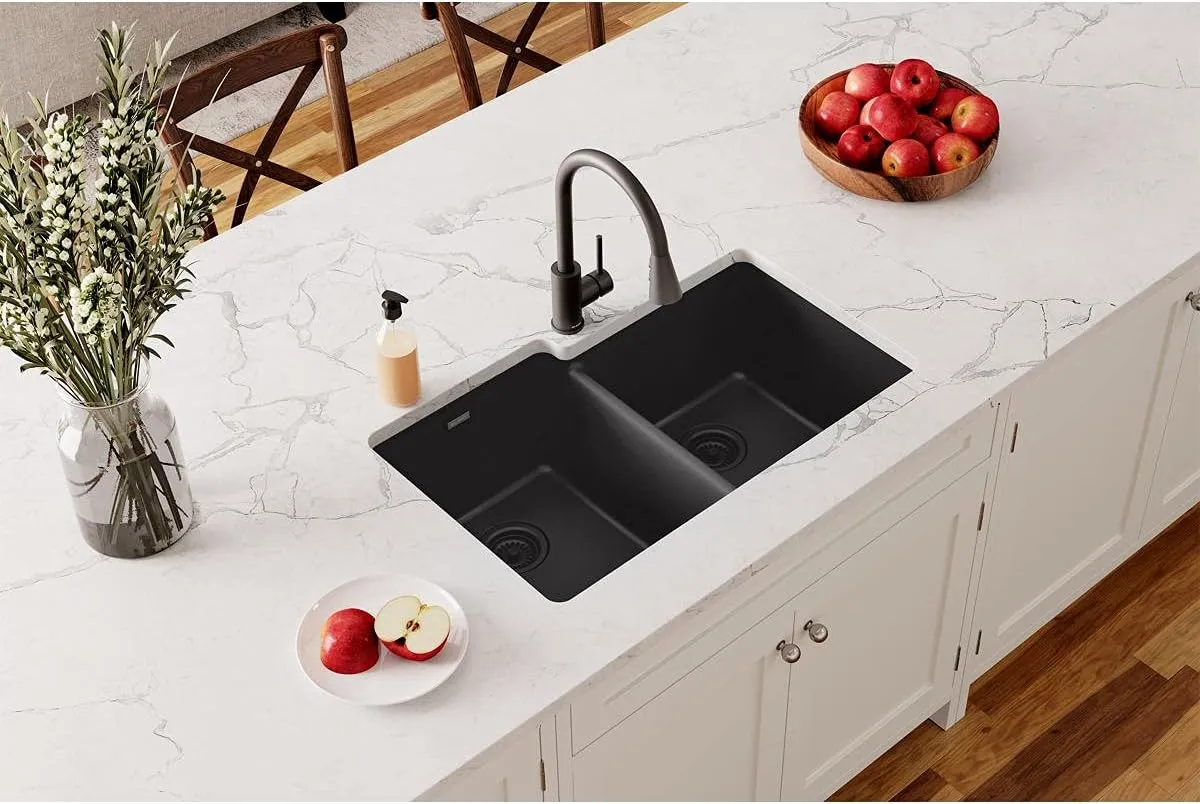 Elkay Quartz Classic ELGU250RBK0 Black Offset Double Bowl Undermount Sink