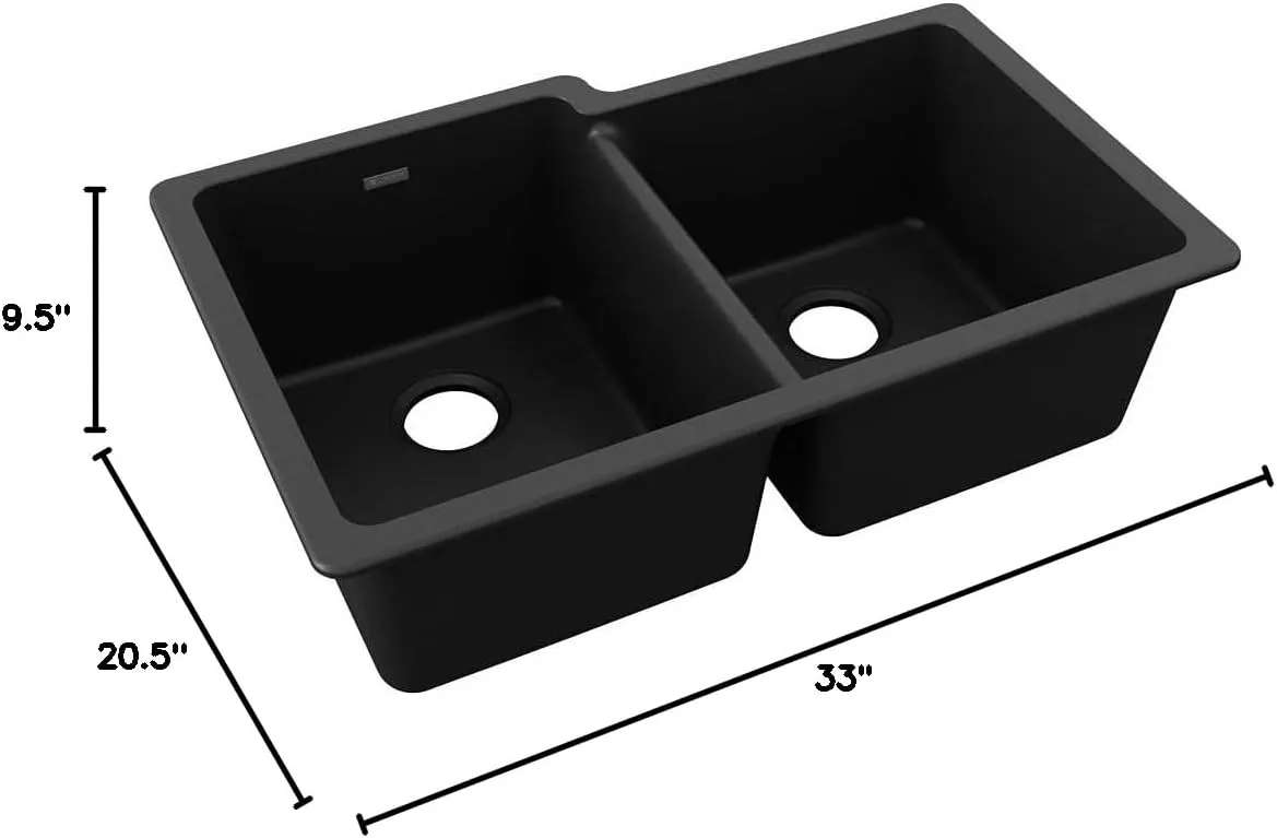 Elkay Quartz Classic ELGU250RBK0 Black Offset Double Bowl Undermount Sink