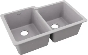 Elkay Quartz Classic ELGU250RGS0 Greystone Offset Double Bowl Undermount Sink
