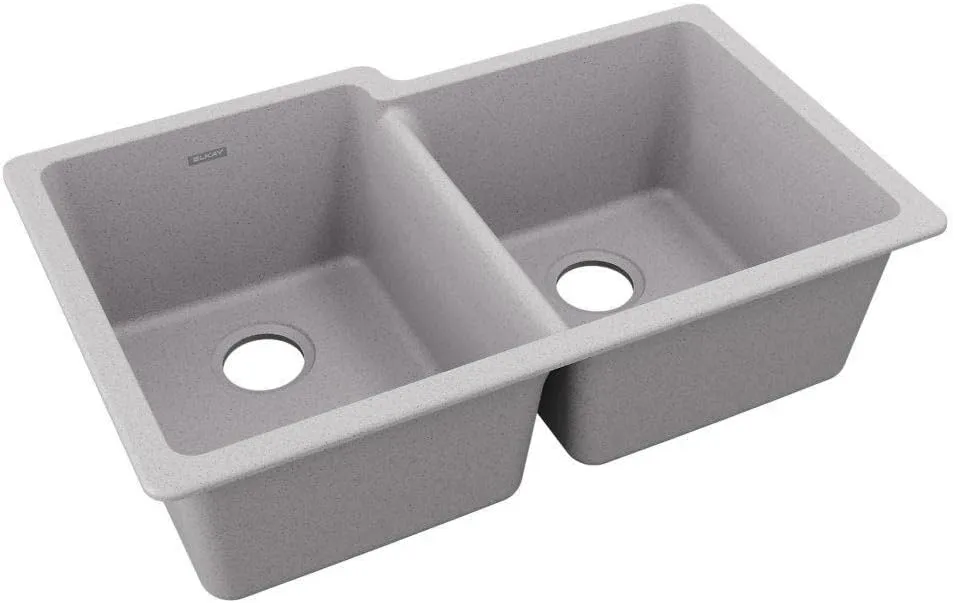 Elkay Quartz Classic ELGU250RGS0 Greystone Offset Double Bowl Undermount Sink