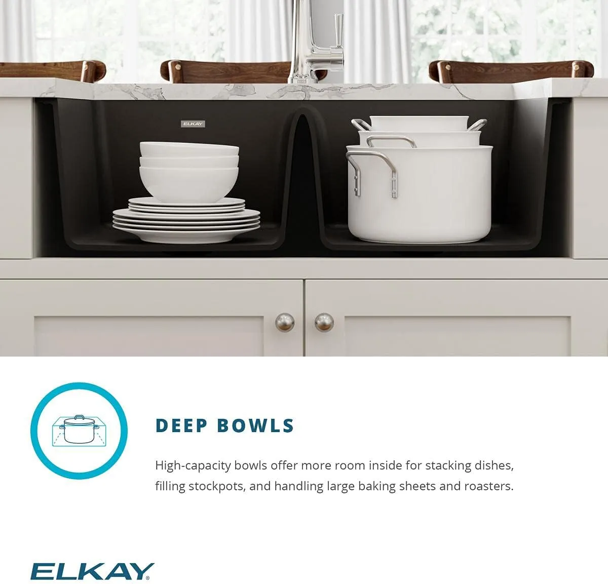 Elkay Quartz Classic ELGU3322WH0C 33" x 18-1/2" x 9-1/2", Equal Double Bowl Undermount Sink Kit, White