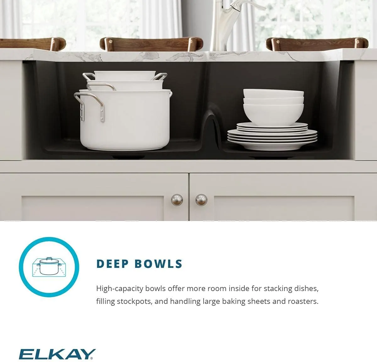 Elkay Quartz Classic ELGULBO3322BK0 Black Offset 60/40 Double Bowl Undermount Sink with Aqua Divide