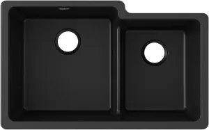 Elkay Quartz Classic ELGULBO3322BK0 Black Offset 60/40 Double Bowl Undermount Sink with Aqua Divide