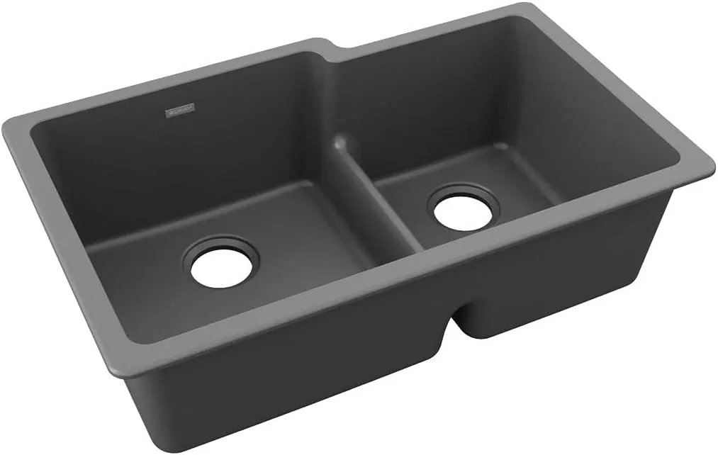 Elkay Quartz Classic ELGULBO3322GY0 Dusk Gray Offset 60/40 Double Bowl Undermount Sink with Aqua Divide