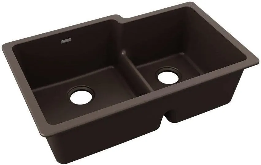 Elkay Quartz Classic ELGULBO3322MC0 Mocha Offset 60/40 Double Bowl Undermount Sink with Aqua Divide