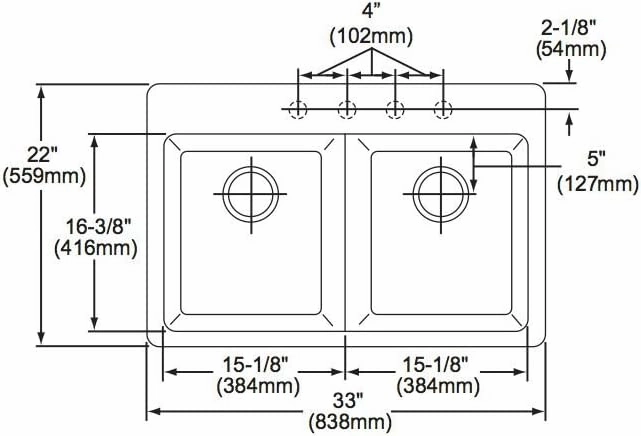 Elkay Quartz Classic ELG3322WH0 White Equal Double Bowl Top Mount Sink