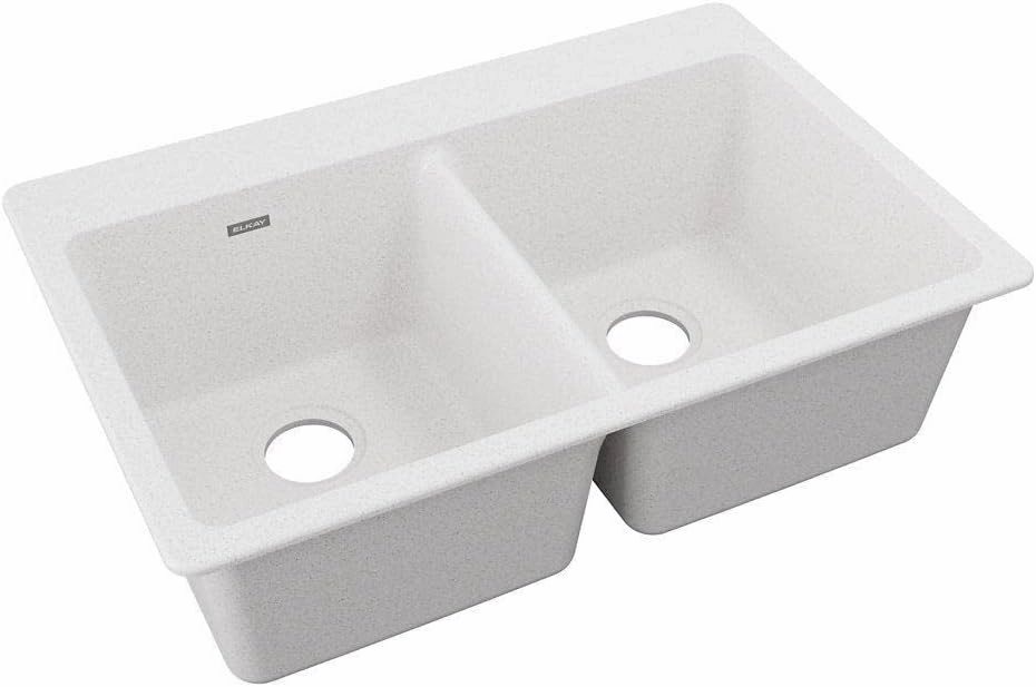 Elkay Quartz Classic ELG3322WH0 White Equal Double Bowl Top Mount Sink