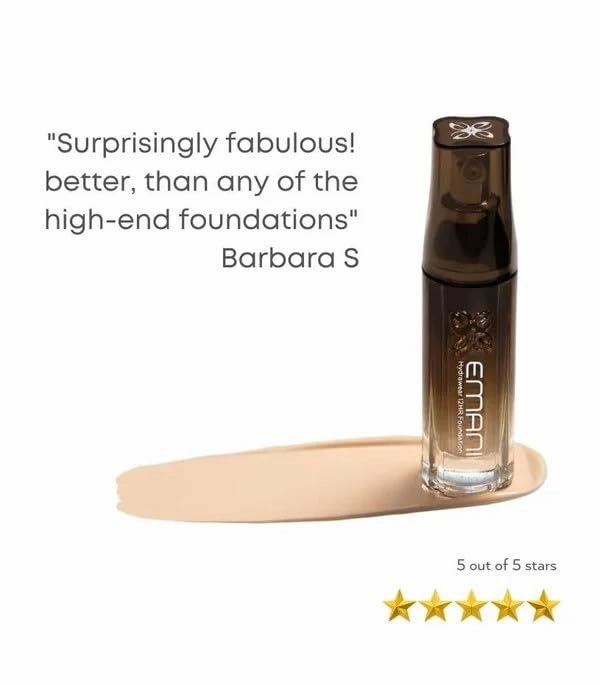 Emani HydraWear Brightening Foundation – Buildable Coverage, Safe for Sensitive Skin – Long-Lasting Hydration, Hyaluronic Acid, Silicone Free, Vegan and Cruelty-Free, Golden Amber