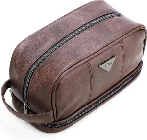 Emissary Leather Travel Toiletry Bag for Men, Water Resistant Travel Organizer Dopp Kit, Large Capacity Travel Kit for Men, Shaving Bag for Travel Accessories - Brown