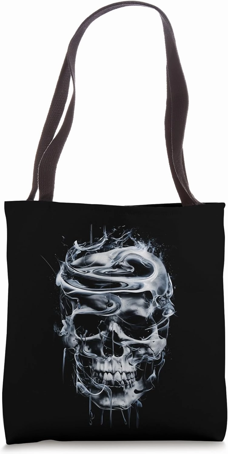 Ephemeral Elegance Surreal Skull Liquid Flow Graphic Tee Tote Bag