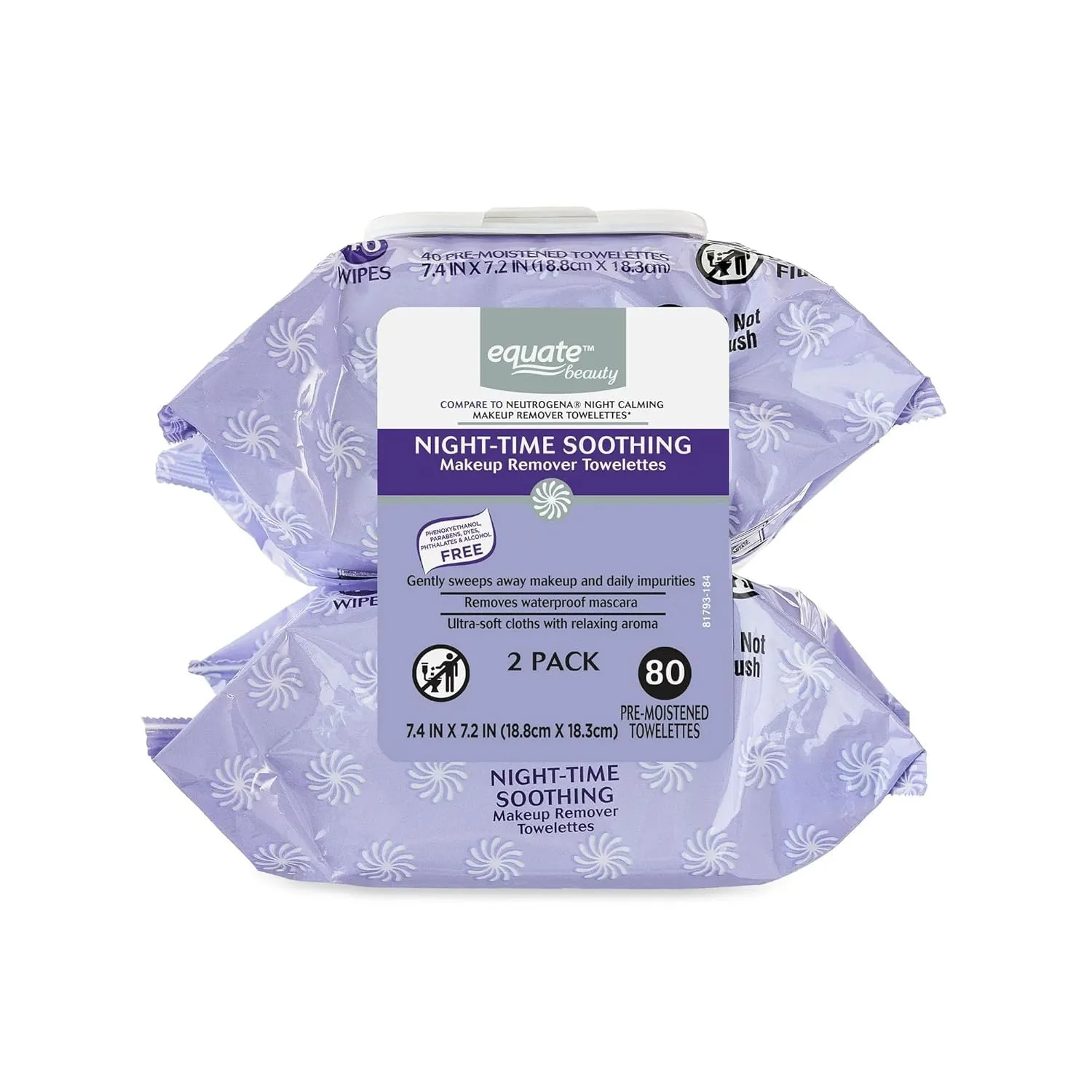 Equate Night-Time Soothing Makeup Remover Wipes, 40 Count, 2 Pack