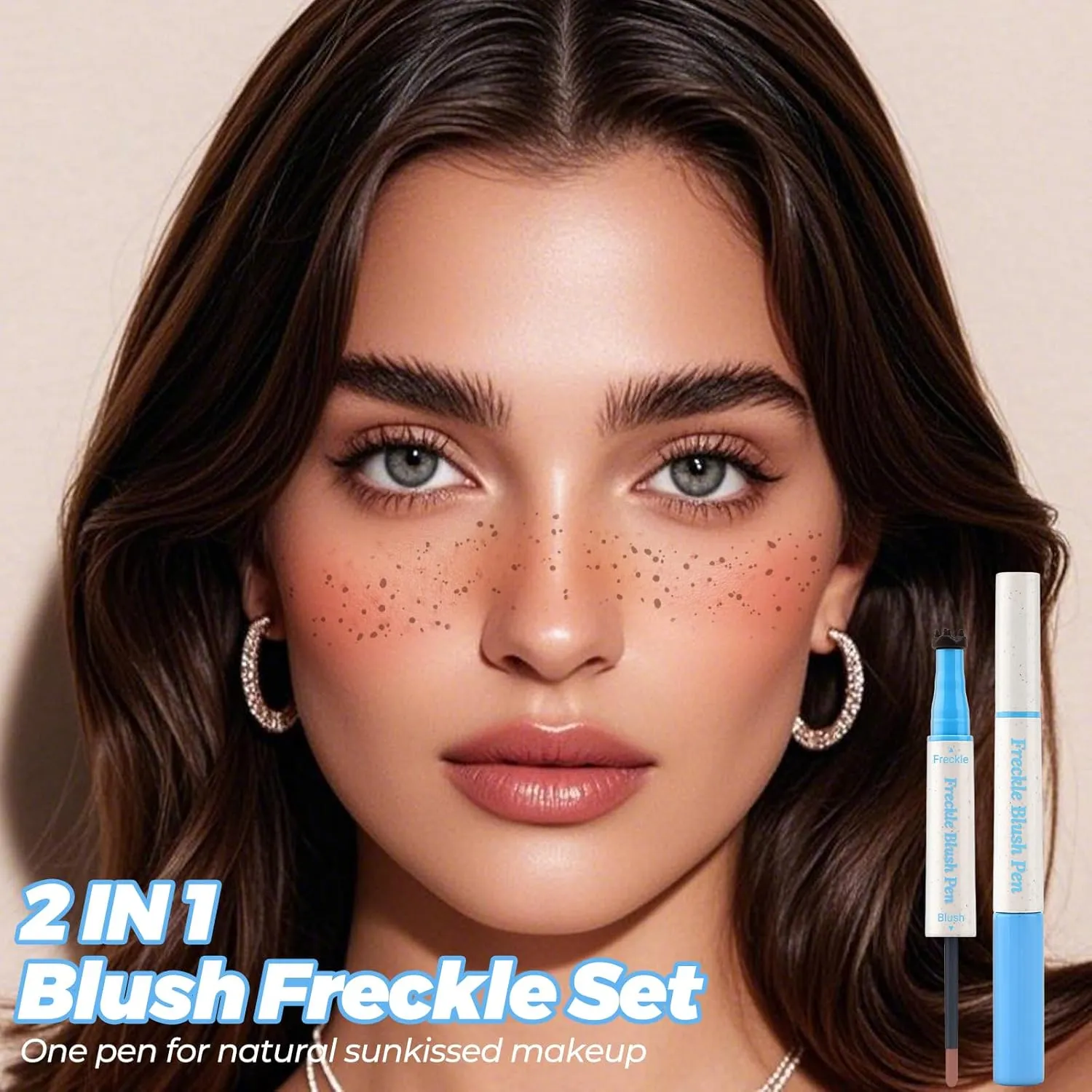 Erinde 2PCS Natural Freckle Blush Pen, 2 in 1 Liquid Freckle Stamp & Liquid Blush for Cheeks, Long Lasting Waterproof Freckles Tattoo Marker for Natural Sunkissed Makeup