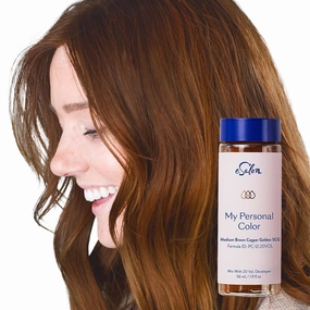 eSalon Permanent Hair Color & Hair Dye Kit - Medium Brown Copper Golden - Professional-Grade Personal Colorist for All Hair Types, Up To 100% Gray Coverage - Ammonia-Free