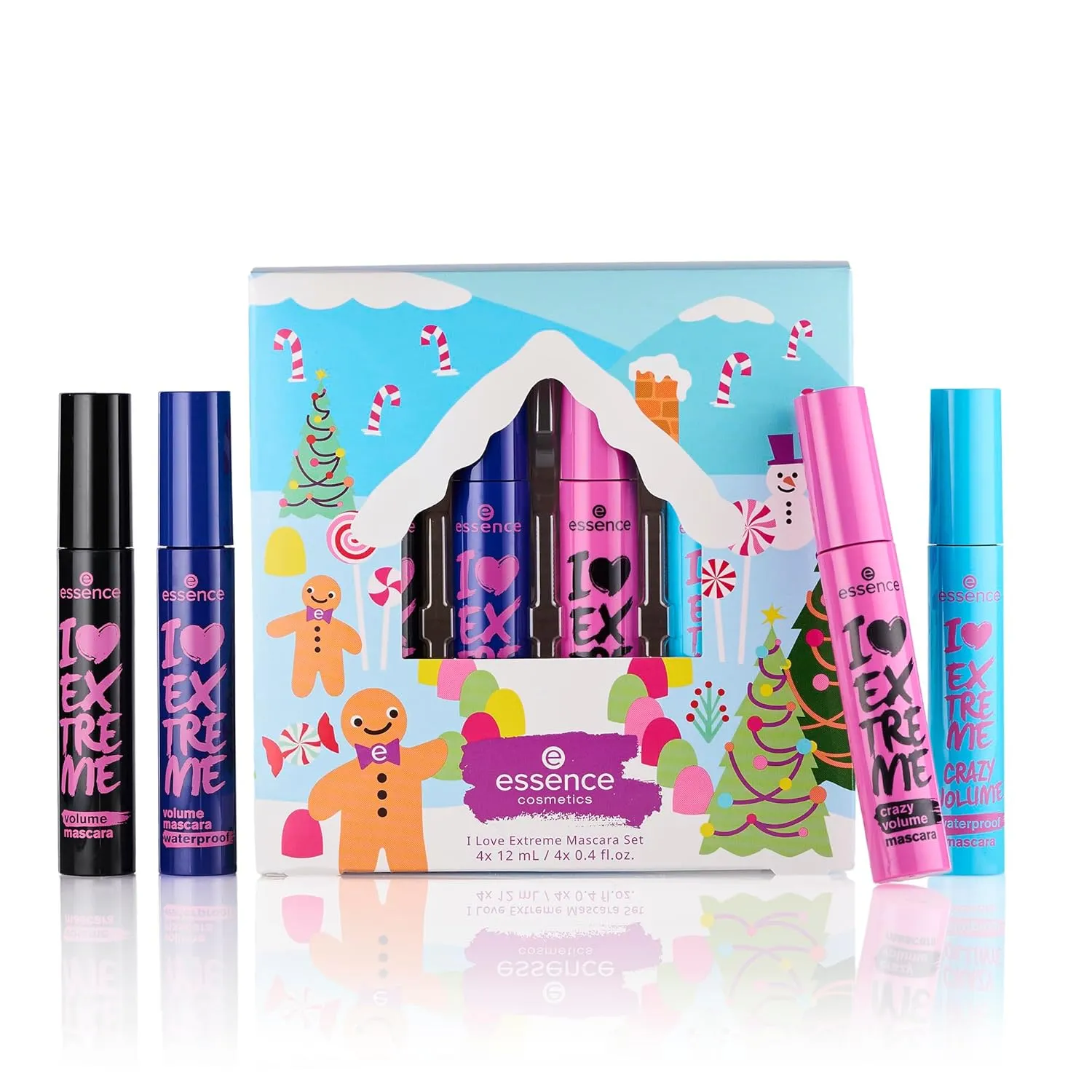 essence I Love Extreme Mascara Holiday Set | 4 Mascaras in 1 Set | Stocking Stuffer for Beauty Lovers | Vegan & Cruelty Free
