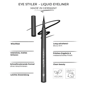 ETHEREAL BEAUTY - precise liquid Eyeliner for Cat Eye Make up - Intense Matte Black, Long-lasting, Smudge-proof, Quick-drying 0.037 fl.OZ.
