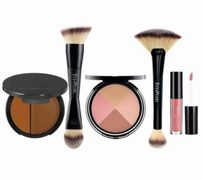 EVE PEARL 5 Pcs Flawless Face, Contour, Brushes and Lip Collection Highlighter Makeup Complete Set of Foundation Full Covarage Blush Lipstick with Professional Brushes (Deep)