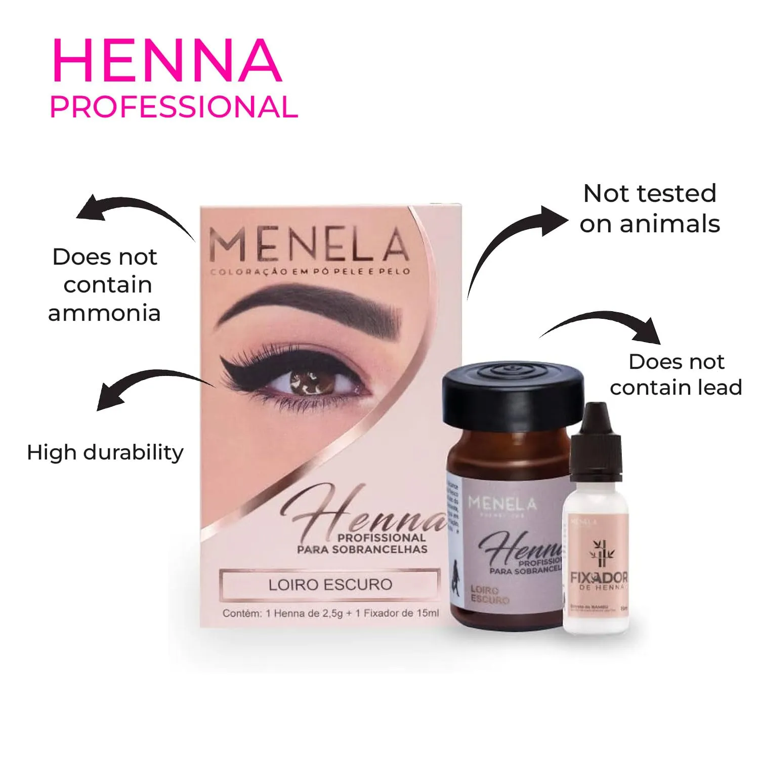 Eyebrow Henna Tint - Light Brown Brow Dye with Bamboo Extract for Fuller, Defined Brows - 2.5g Henna & 15ml Fixer - Easy-to-Use Eyebrow Tinting Kit