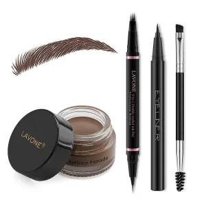 Eyebrow Pen Brow Set, with Waterproof 4 Tip Microblading Eyebrow Pen, Eyebrow Pomade, Eyeliner and Dual-ended Eyebrow Brush, Brow Pencil Kit for Natural Eyebrows - 08 Dark Brown