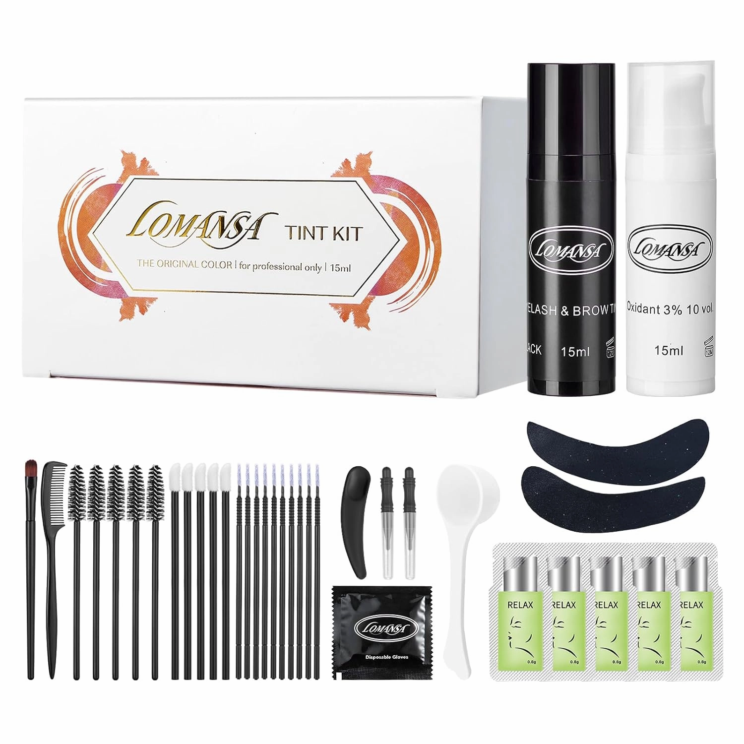 Eyelash Color Kit, Lomansa Black Lash Color Kit Keratin Voluminous Coloring Natural Effects 15ml with Complete Tools for Salon