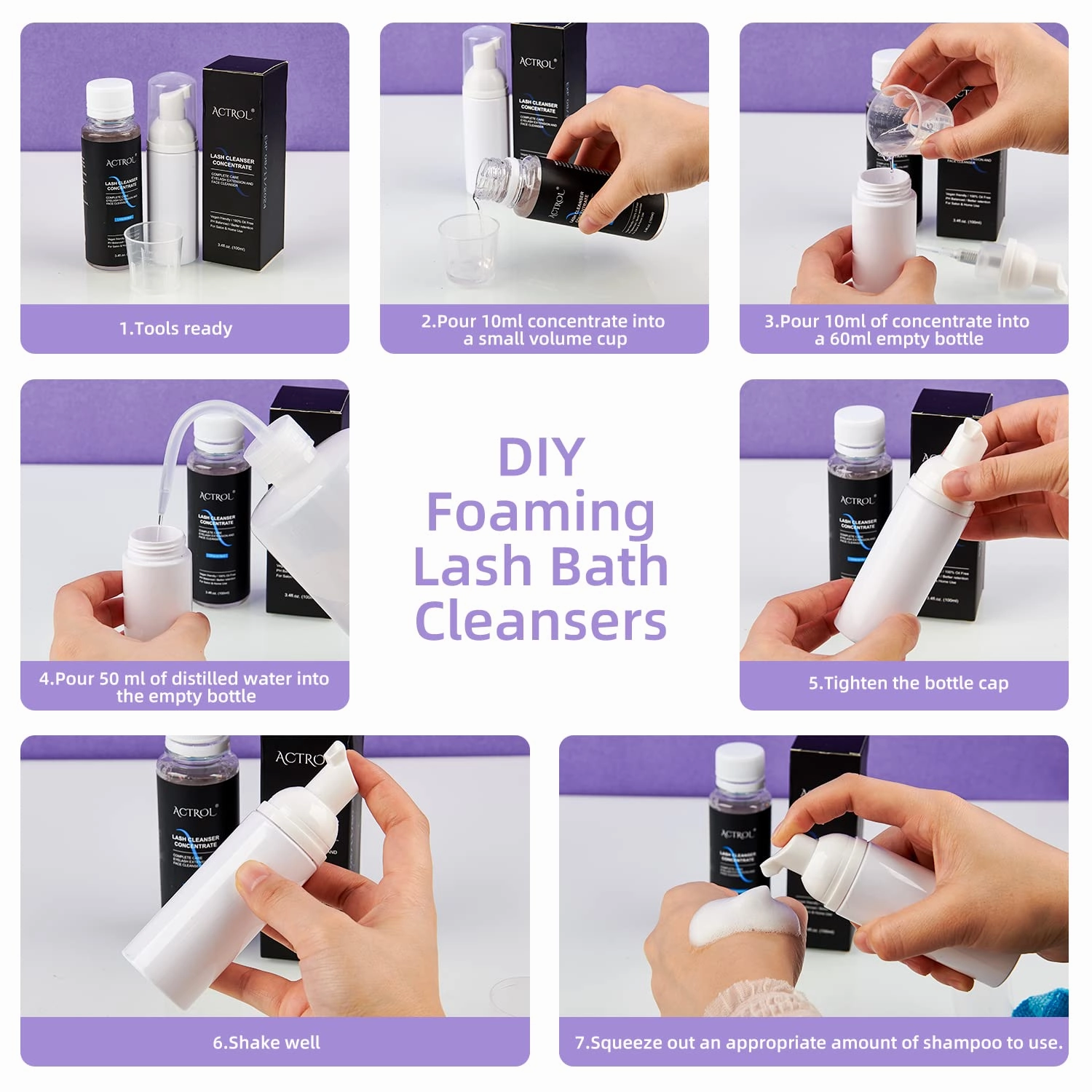 Eyelash Shampoo Concentrate 100ml Lash Extensions Cleanser Concentrate Ice-cream Foaming Shampoo Paraben & Sulfate Free Wash for Extensions Lashes with Salon Home Care-Makes 60ml Bottles