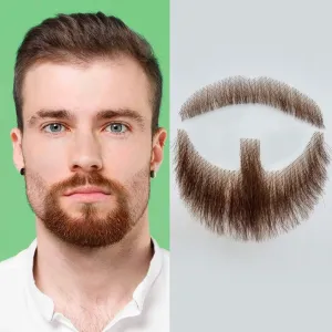 Fake Beard Costume Facial Hair Realistic Beard 100% Human Hair Fake Face Beard Realistic Full Hand Tied Lace Invisible Fake Mustache for Halloween Parties Cosplay Movie（Brown