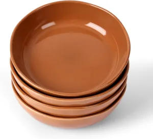 famiware Aurora 8.75" Pasta Bowls, 32 oz Large Bowls for Kitchen, Salad, Soup, Irregular Stoneware Pasta Plates, Microwave&Dishwasher Safe, Reactive Glaze, Scractch-resistant, Brown