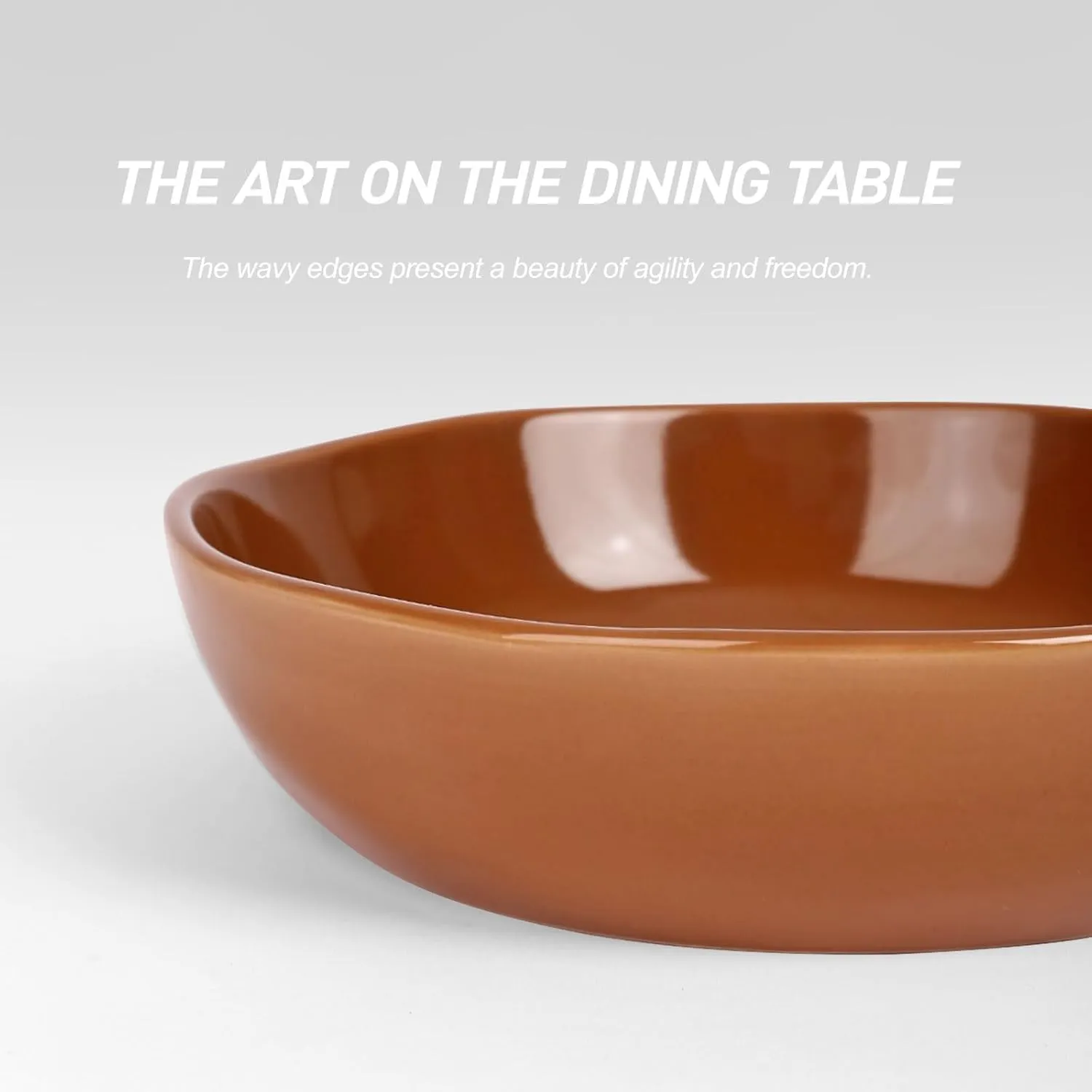 famiware Aurora 8.75" Pasta Bowls, 32 oz Large Bowls for Kitchen, Salad, Soup, Irregular Stoneware Pasta Plates, Microwave&Dishwasher Safe, Reactive Glaze, Scractch-resistant, Brown