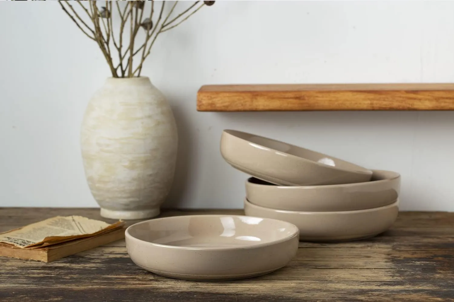 famiware Milkyway 33 oz Bowl Set, Pasta Bowls Set of 4, Salad Bowls Perfect for Your Friend for Housewarming, Thanksgiving, Christmas, Cinnamon Brown