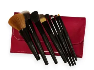 F.A.R.A.H® Elegant 8-Piece Face & Eye Makeup Brush Set – Vegan Bristles, Wooden Handles, Complete Brush Collection with Travel Pouch – Perfect for Blending, Contouring & Defining