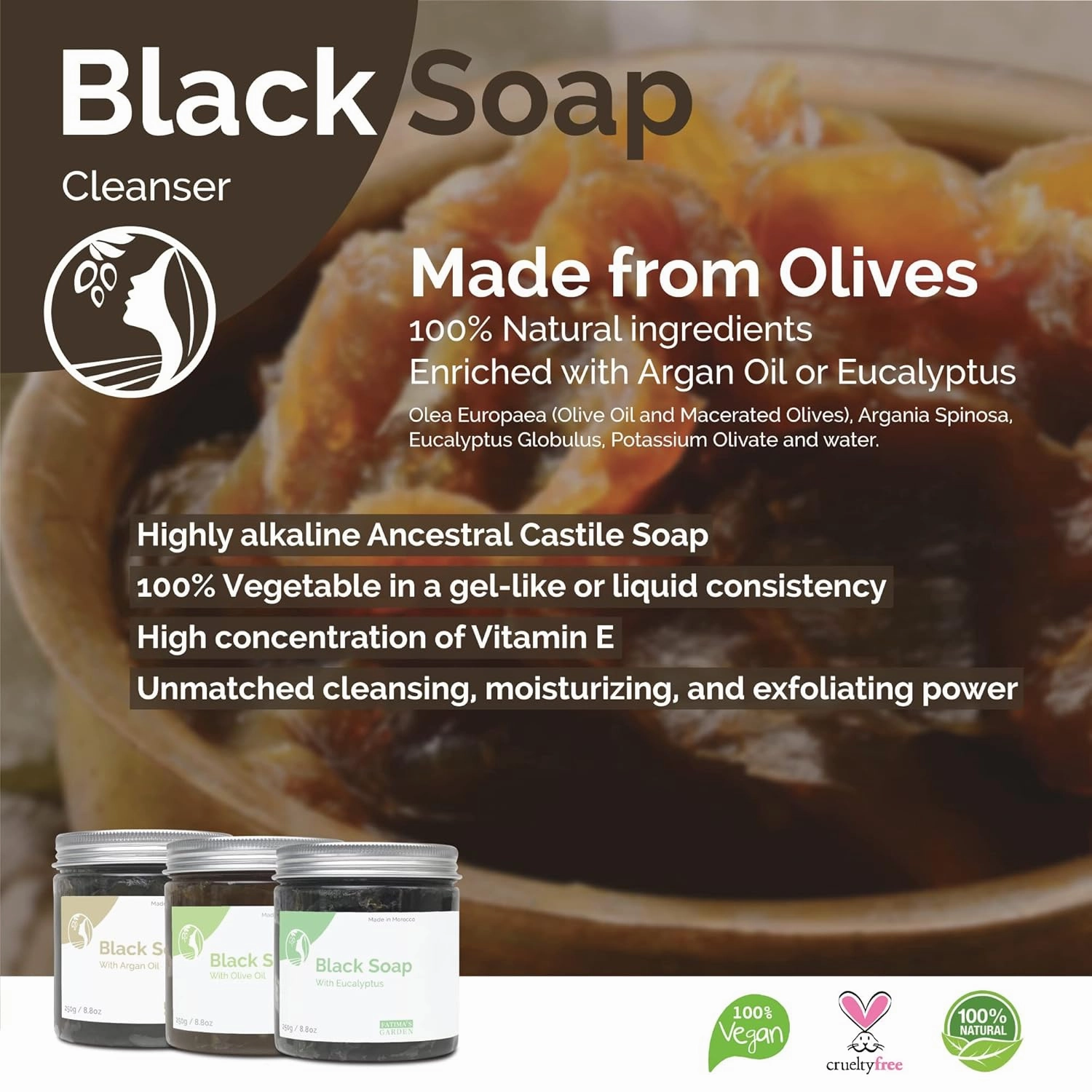 Fatima's Garden Aker Fassi Black Soap - Moisturizing Cleanser, 500g