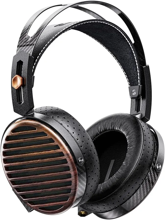 FiiO FT7 Headphones Open-Back Planar 106mm Planar Magnetic Monitor Earphone Gold Diaphragm Carbon Fiber Shell Detachable Cables (Black)