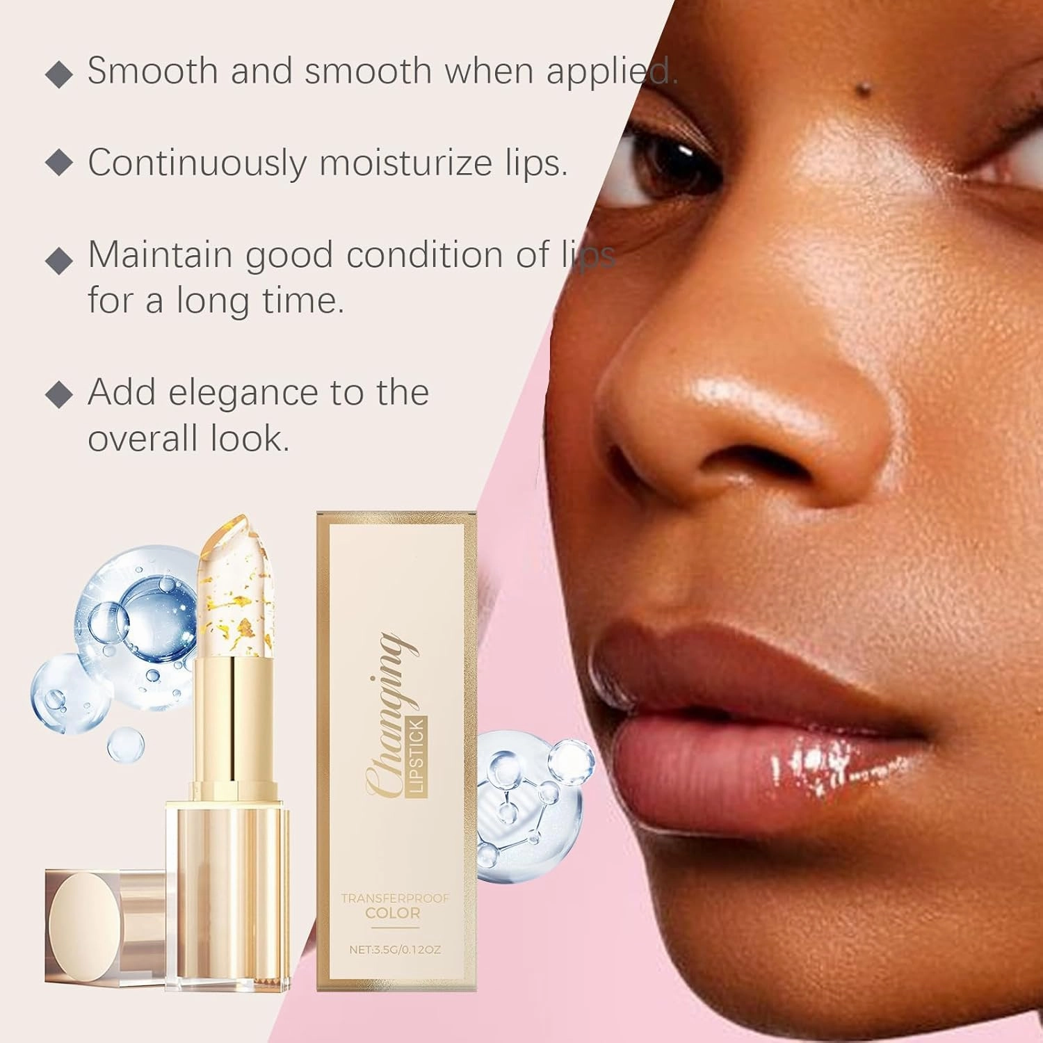 Filgaentrme Lipstick,Hardpointing Clear Lipstick,Remainder Lip stick,Hardpointing Transferproof Color-Changing Lipsticks,Beneficial Lip Stain,24k Gold Color Changing Moisturizing Lip Stain (2)