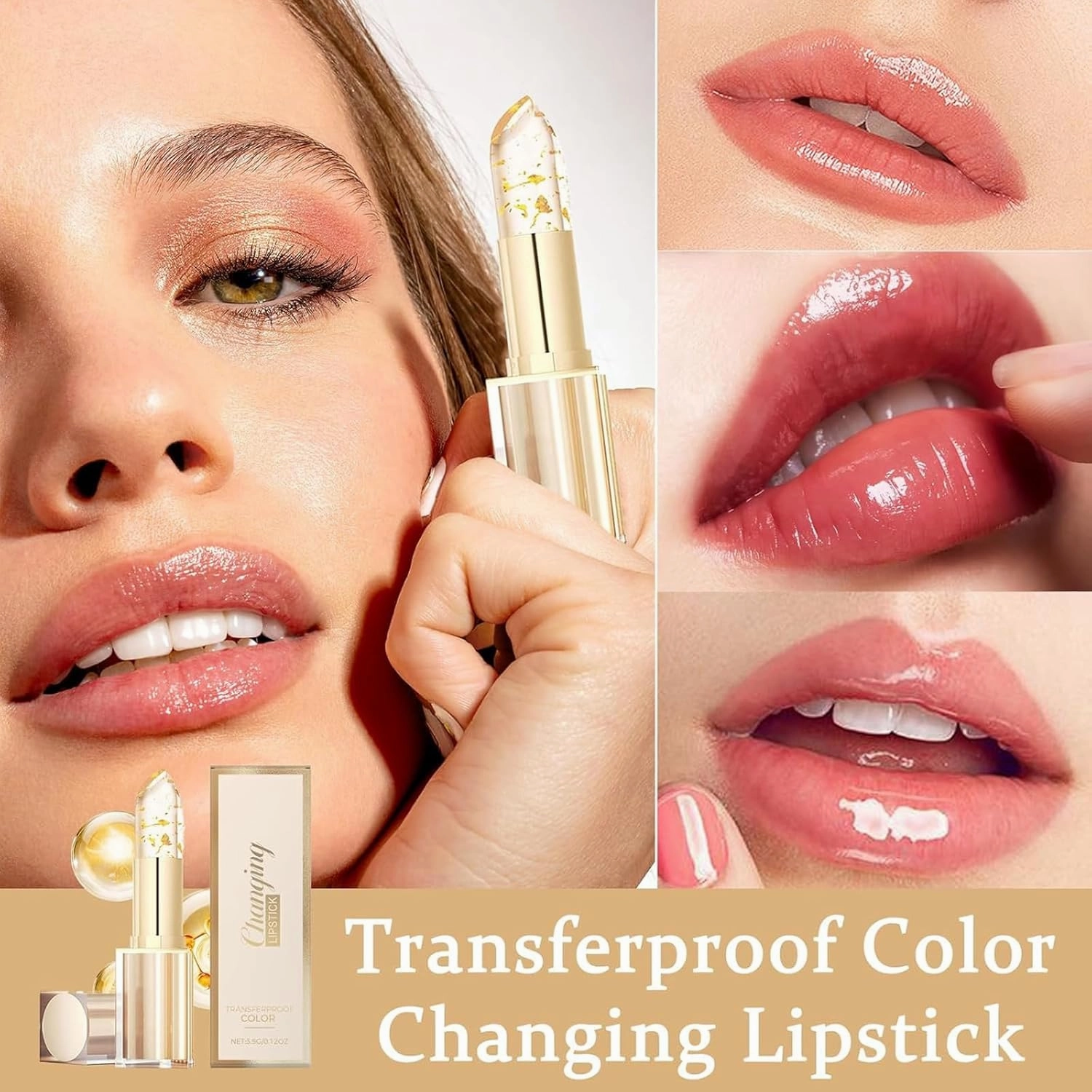 Filgaentrme Lipstick,Hardpointing Clear Lipstick,Remainder Lip stick,Hardpointing Transferproof Color-Changing Lipsticks,Beneficial Lip Stain,24k Gold Color Changing Moisturizing Lip Stain (2)