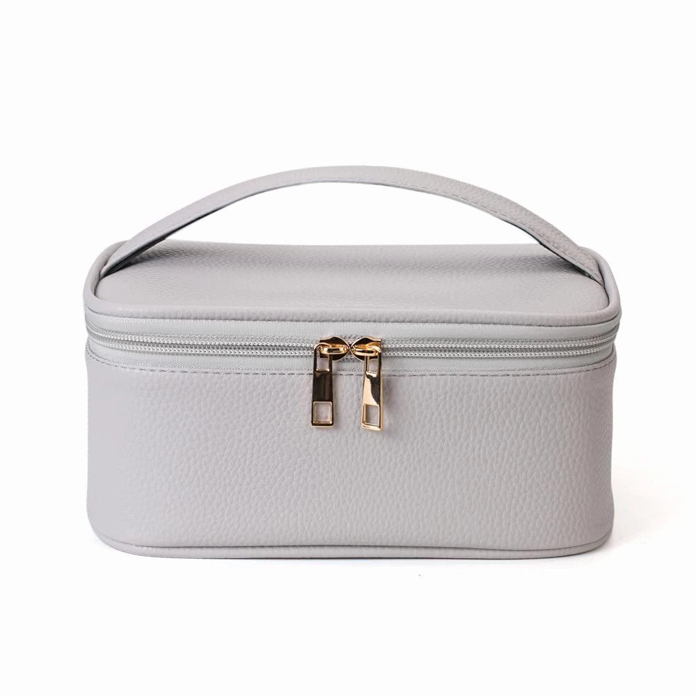 FITINI Makeup Bag Travel Large Toiletry Bag 3 Pack Portable Cosmetic Organizer Pouch with Small Brush Storage Case Gold Zipper Waterproof for Women and Girls,Gray